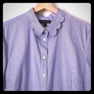 Chic striped buttondown w/ petal sleeves & collar